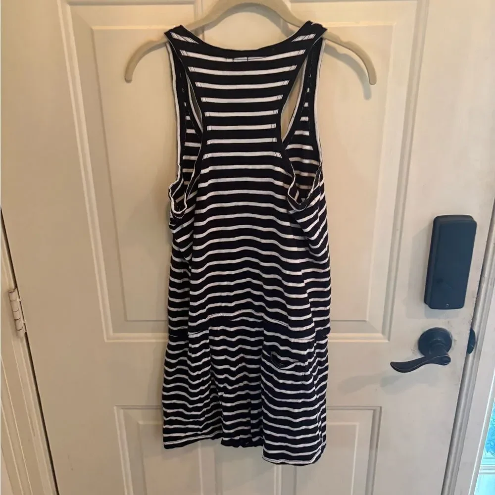 J. Crew Blue and White Striped Romper with Button down front